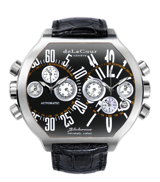 Replica DeLaCour BiChrono S2 Steel Black and White WAST2129-0979 Replica Watch